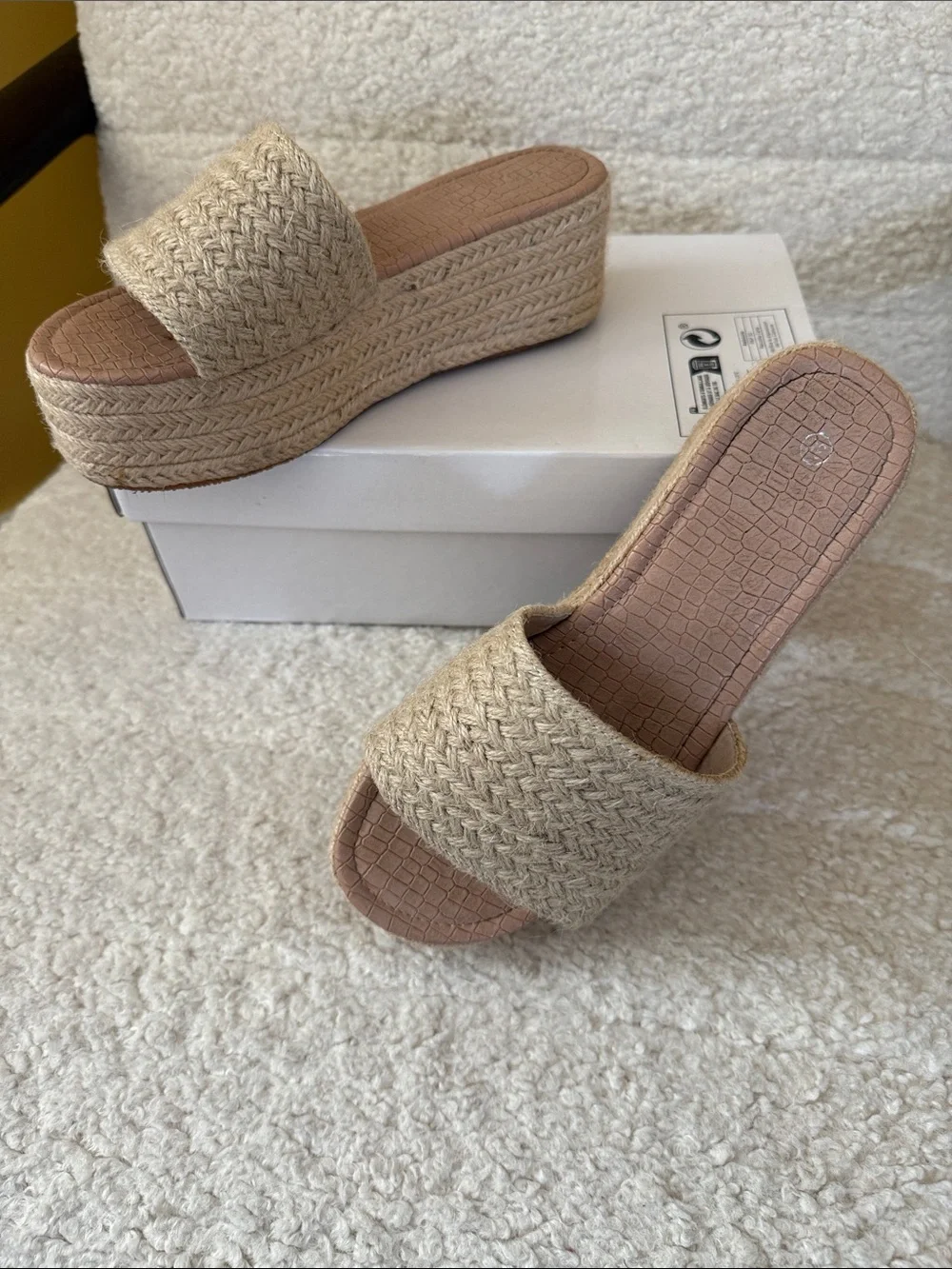 Woven Jute Espadrille Platform Slide Sandals - Nude / Natural - EU 38 (US 7.5-8)